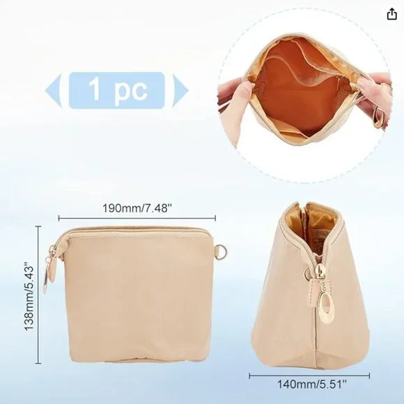 Purse Insert Nylon Tote Bag Organizer with Zipper, Inside Liner Shaper Apricot - Picture 5 of 14